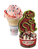 Cake cone, dino sundae and dirt sundae